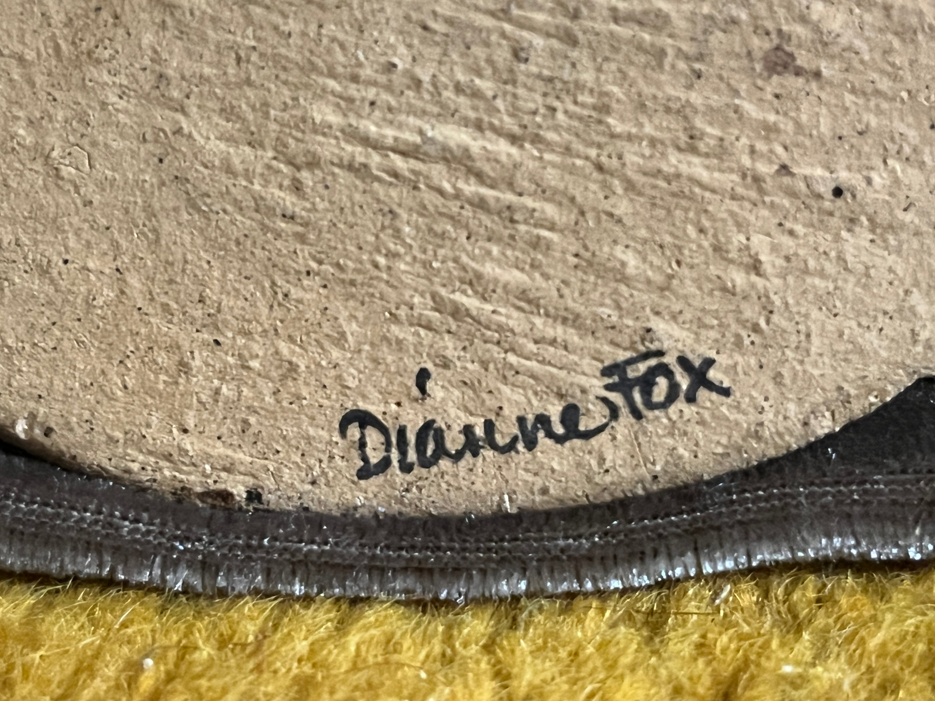 Vintage Signed Dianne Fox Studio Art Pottery Owl Wall Plaque 3.5" Mini Folk Art pf
