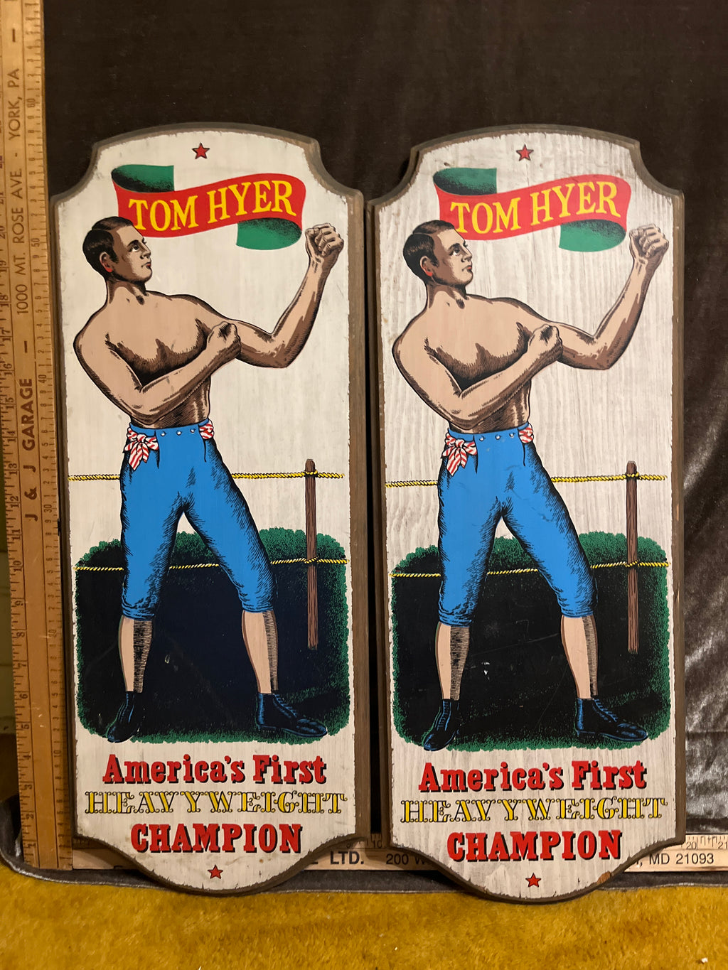 Vintage Boxing Tom Hyer Heavyweight Champion Wood Wall Art Plaque 23x10” pf