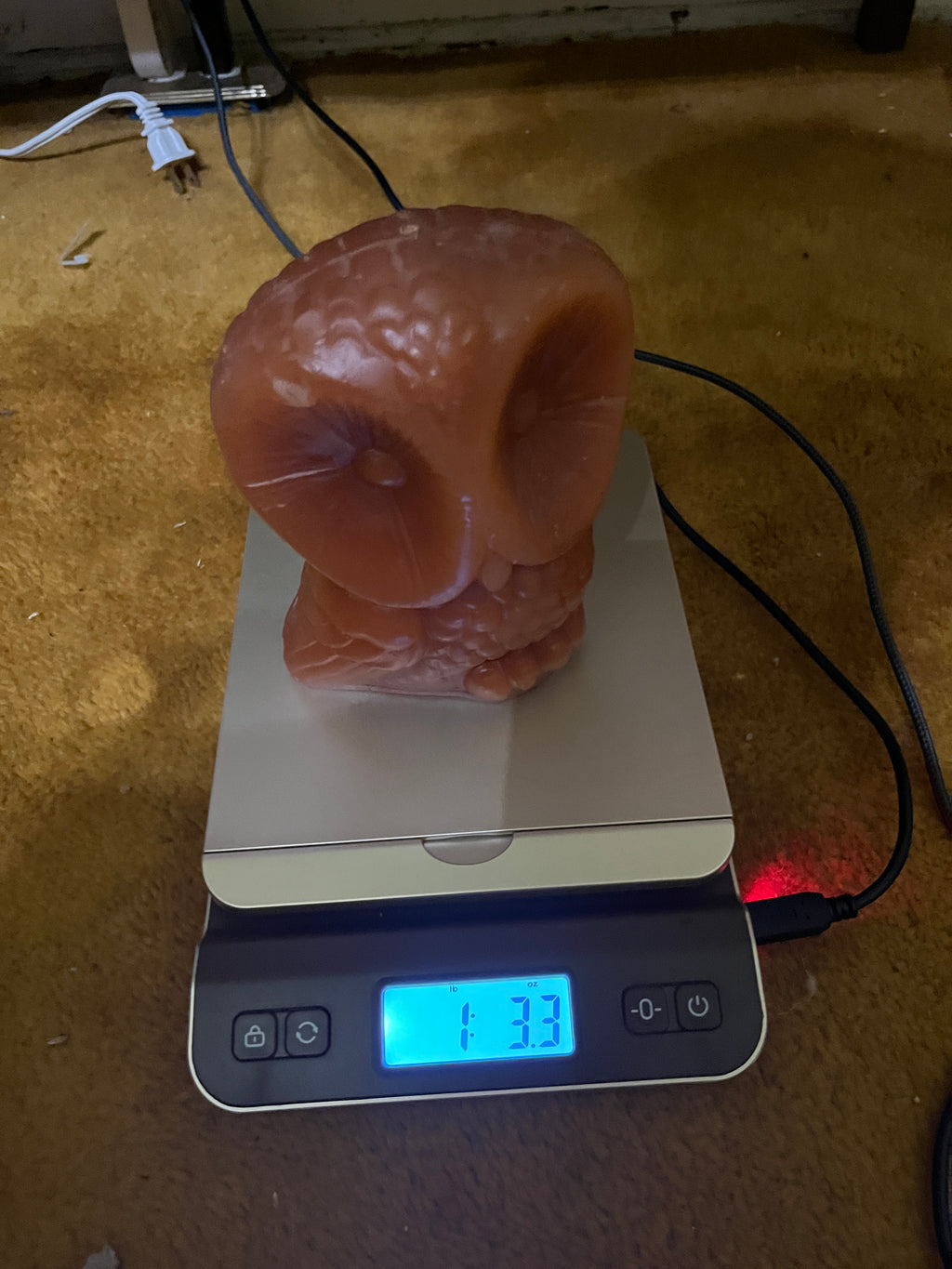 Vintage 1970s Molded Wax Owl Candle - Large 6"x4" Retro Mid Century Orange Figurine Unburned pf
