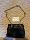 Vintage Valerie Stevens navy leather quilted crossbody gold chain strap purse pfg