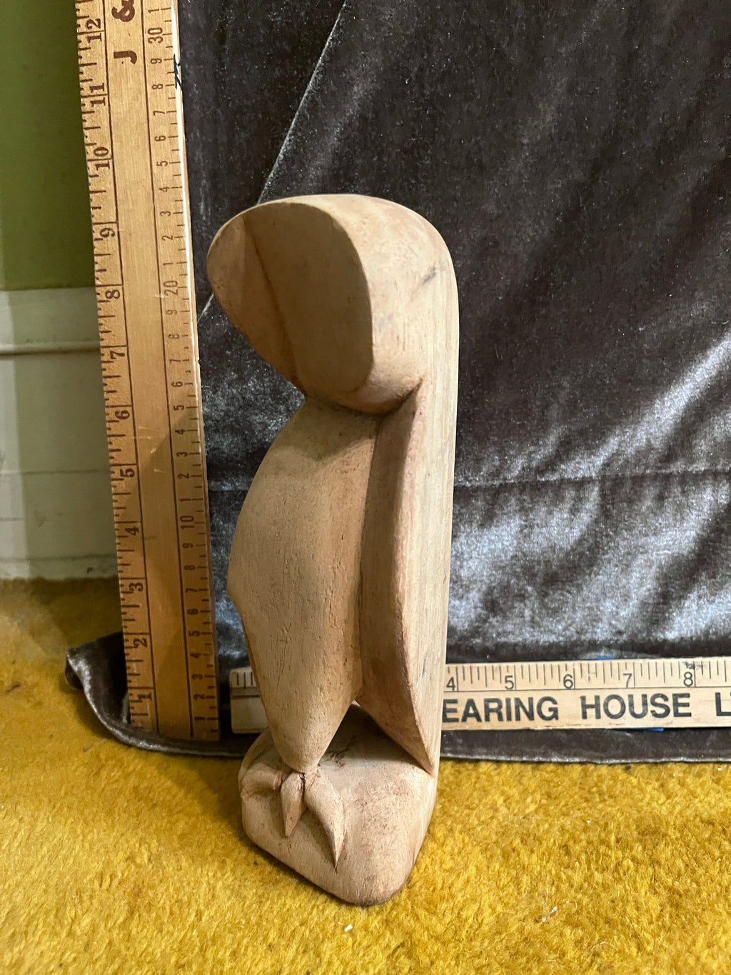 Vintage Mid Century Modern Hand Carved Wooden Owl Sculpture Minimalist MCM 8x4 pf