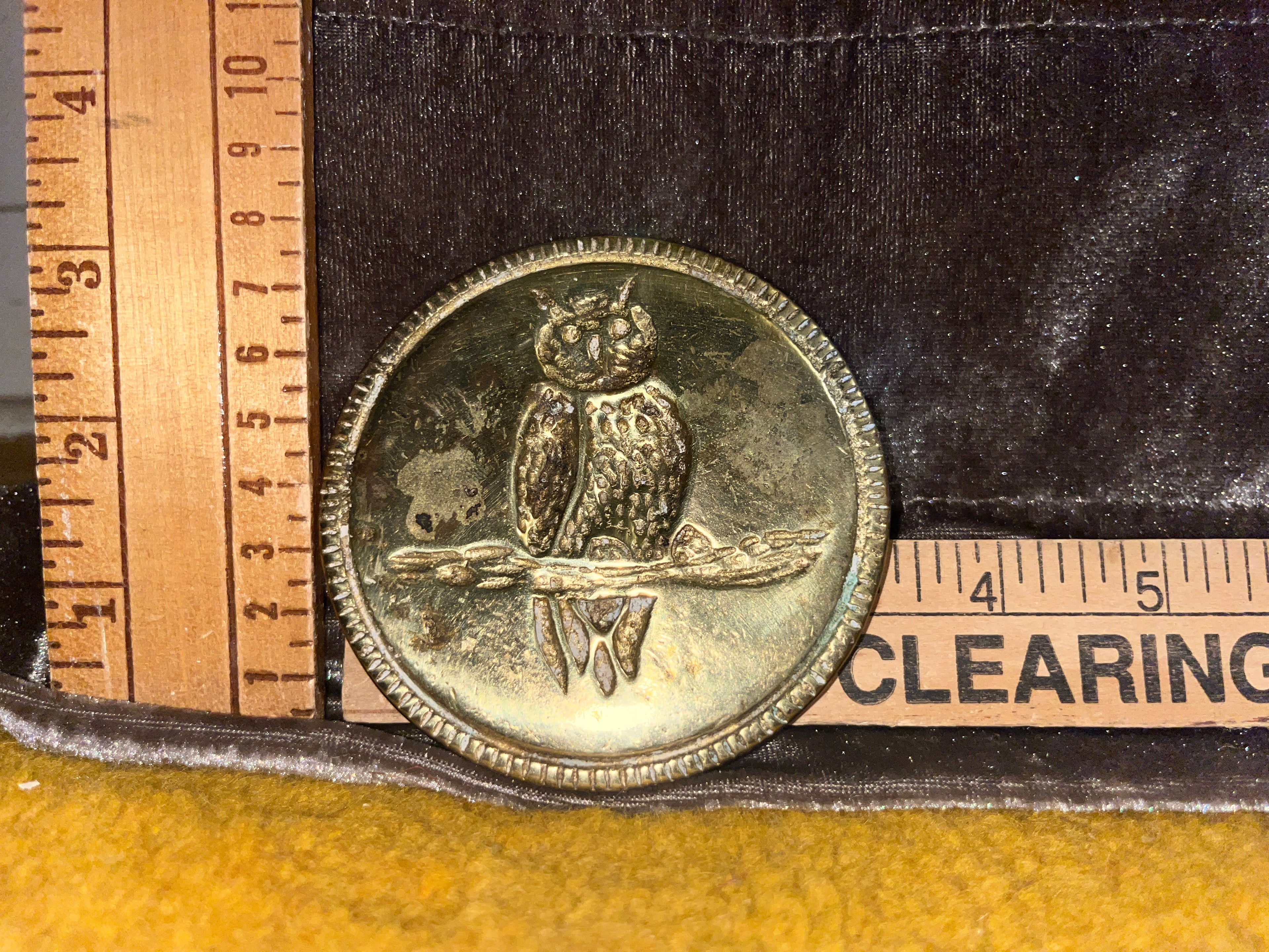 Vintage Heavy Solid Brass Owl Paperweight Medallion - Massive 15 oz Desk Plaque, 3" Diameter (Non-Magnetic)pf