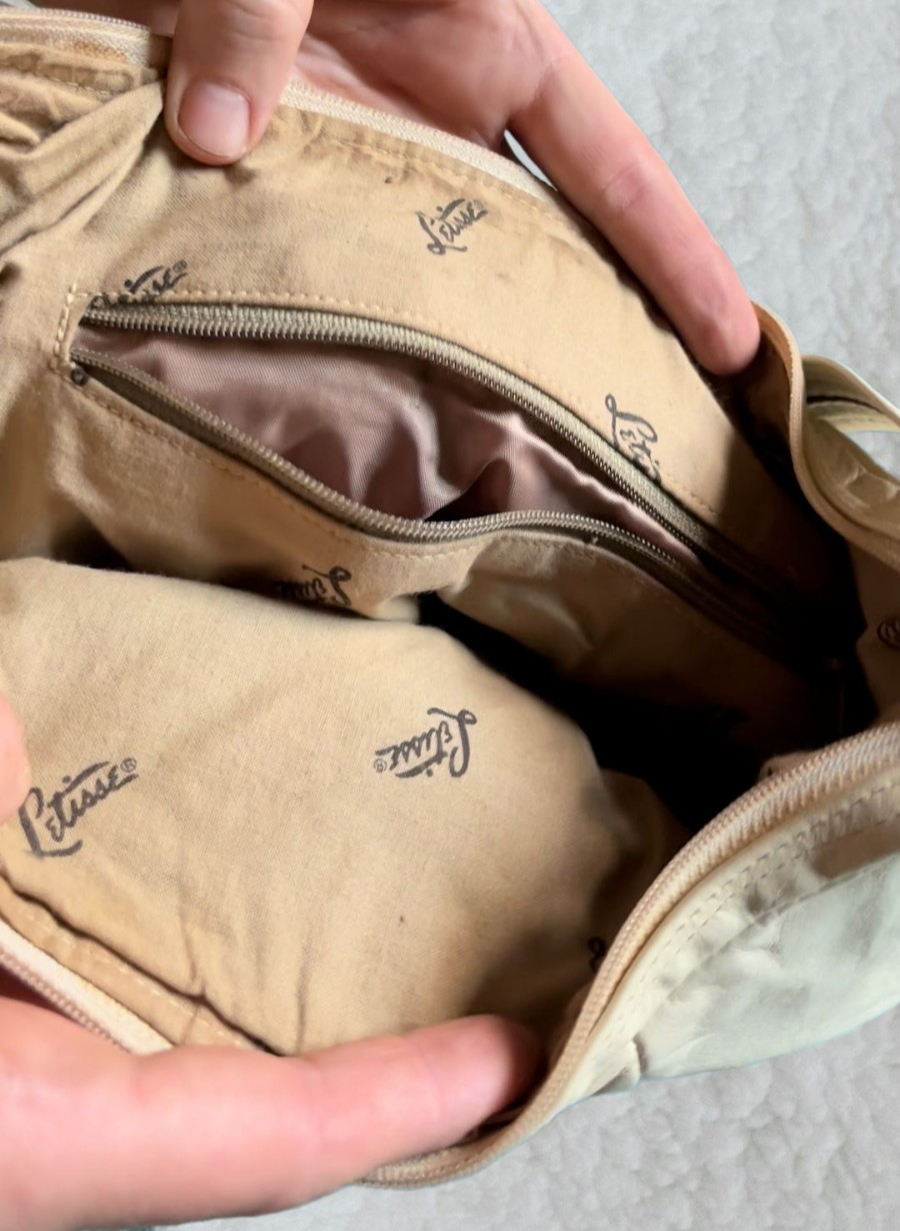 Letisse Y2K Beige Faux Leather Shoulder Bag – Slouchy Hobo Style, Logo Lining