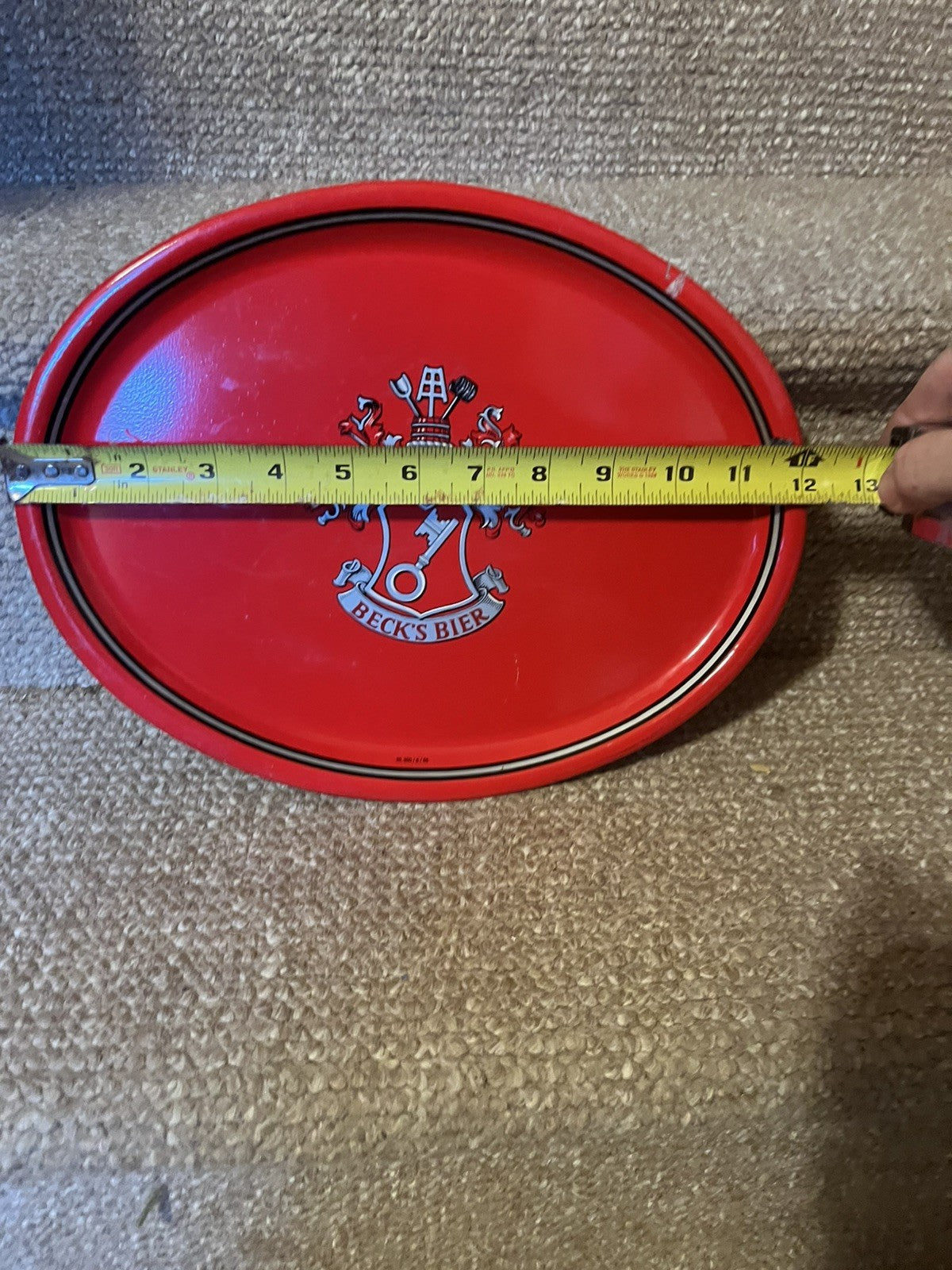 Vintage Rare Beck's Bier Oval Coat of Arms Tray 1960s Germany Gr8 Cond Metal Red