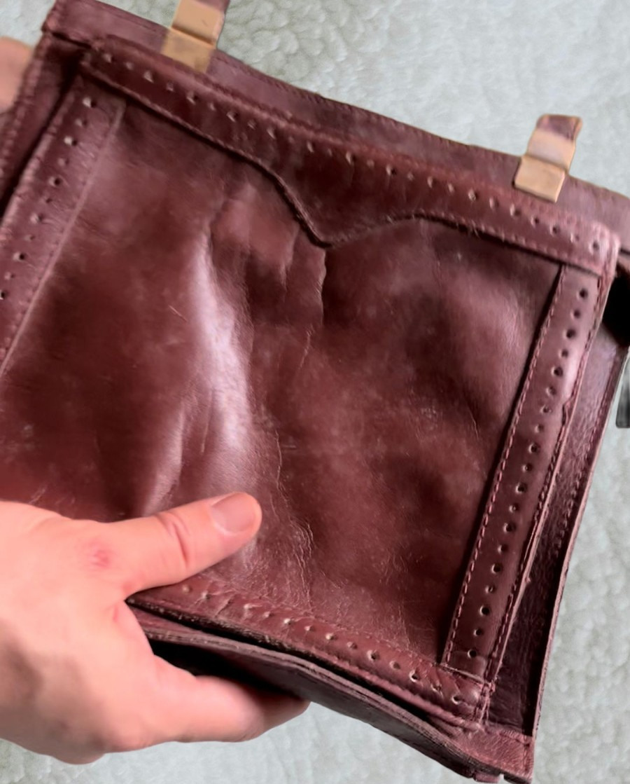 80's Vintage Hong Kong Genuine Leather Saddle‑Stitch Shoulder Bag