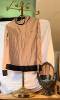 Vintage 70s Knits by NWB Permanent Press Top Tan Black Trim Unisex Retro S/M