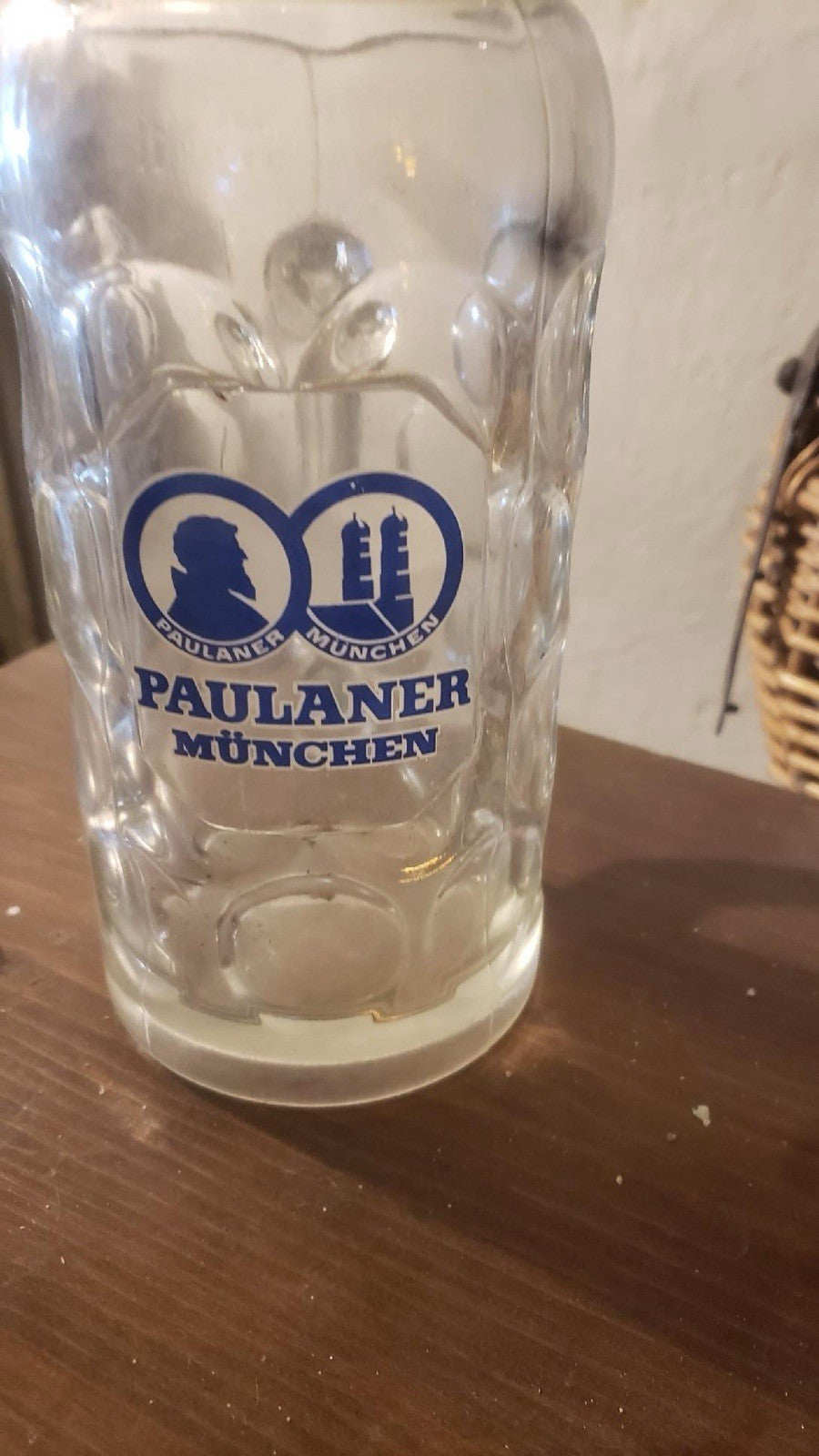 Paulaner Munchen 1 Liter German Beer Stein Mug Rastal Dimpled Glass Oktoberfest