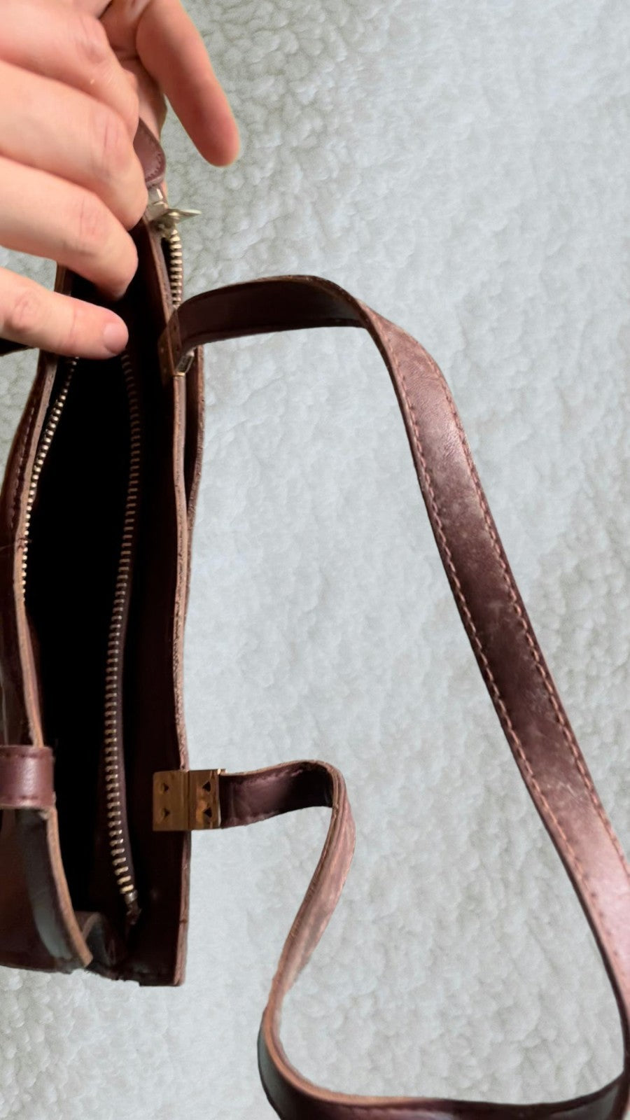 80's Vintage Hong Kong Genuine Leather Saddle‑Stitch Shoulder Bag