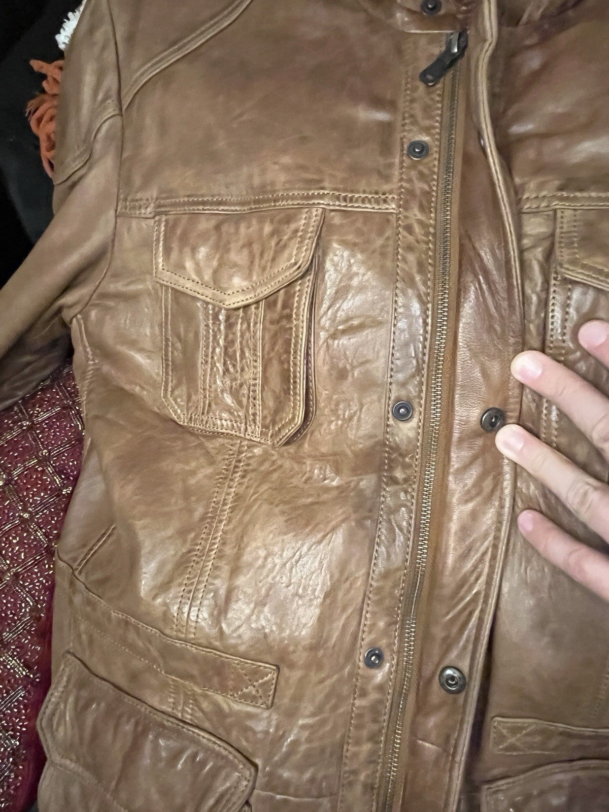 Vintage Martin Gordon 100% Leather Field Jacket Brown Plaid Lined Size Medium