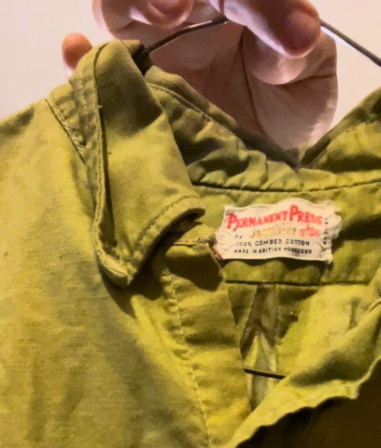 Vintage 60s Jayson British Hong Kong Green Cotton Shirt Permanent Press M/L