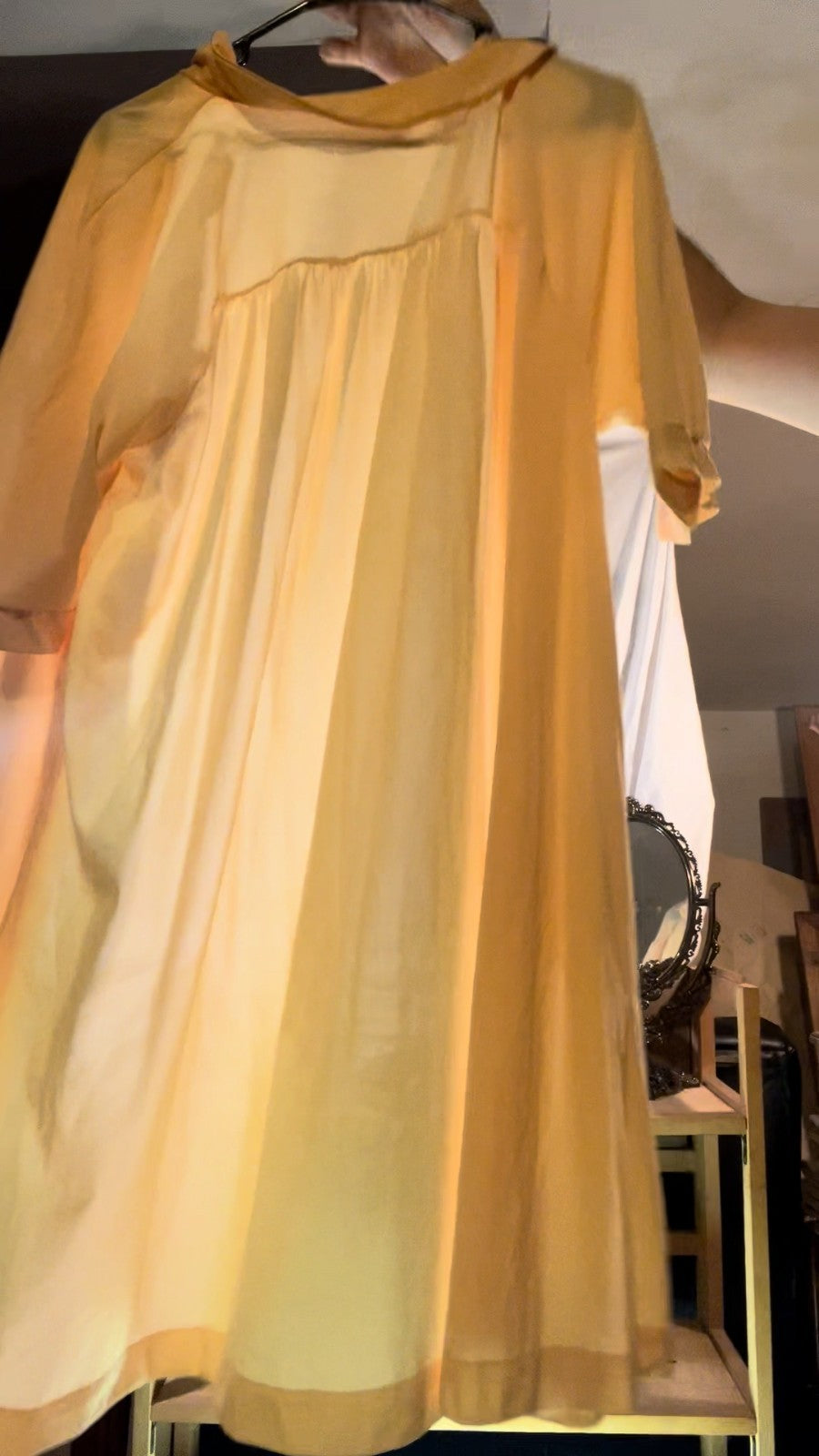 Vintage LORRAINE 100% Nylon 1970s Pastel Yellow M Long Robe