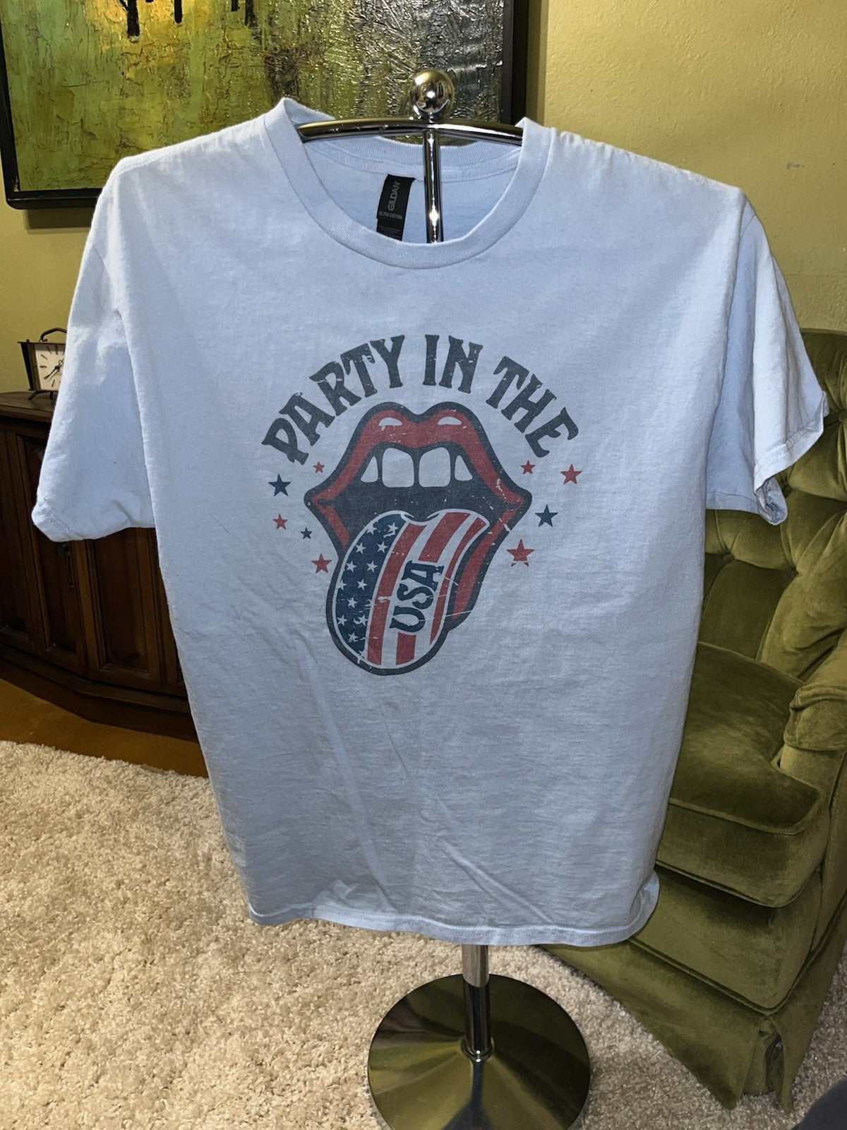 Party In The USA Patriotic Red White Blue Mouth Large Ultra Cotton T-Shirt