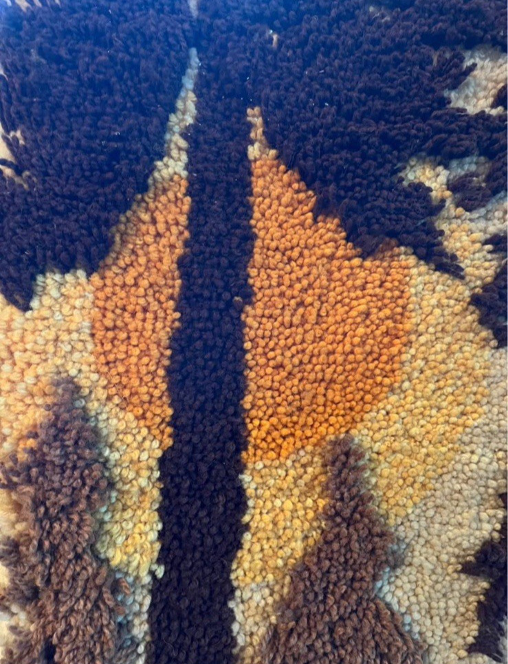 Vtg Latch Hook Rug Wall Hanging Moon and  Trees MCM Decor MOD Large 36x24 Inches