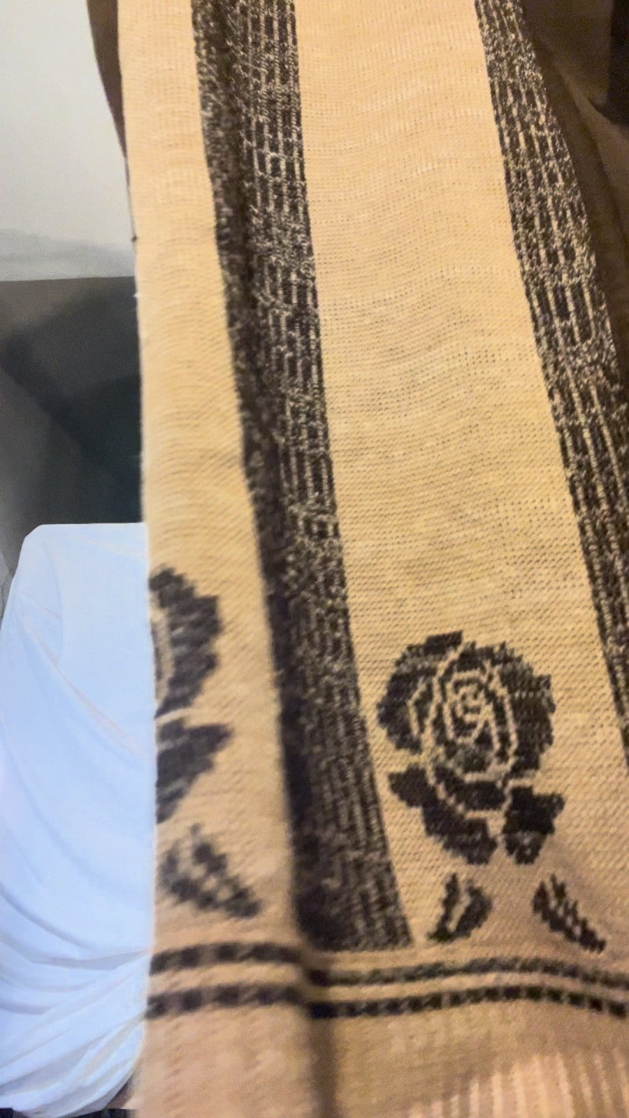 Vintage 90s Woven Folk Vest Brown Beige Rose Pattern Tie Front Boho Festival