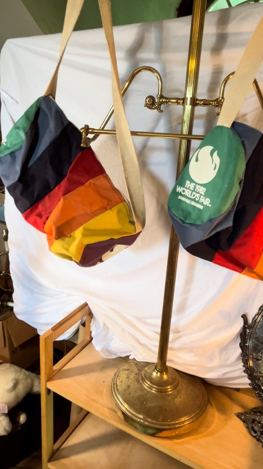 1982 World’s Fair Knoxville Canvas Bag Set Rainbow Colors Shoulder Tote Lot VTG
