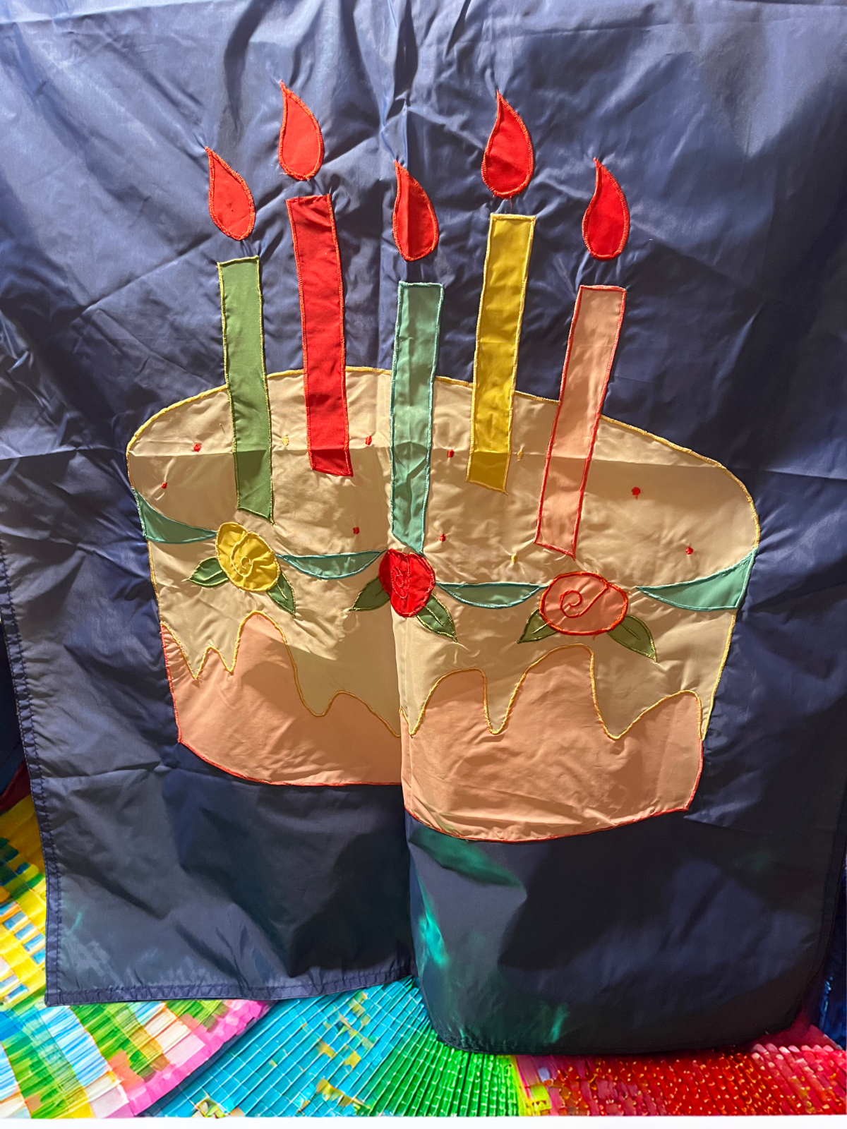 Birthday Cake Celebration Party Nylon Yard Flag Decor Blue 39x28
