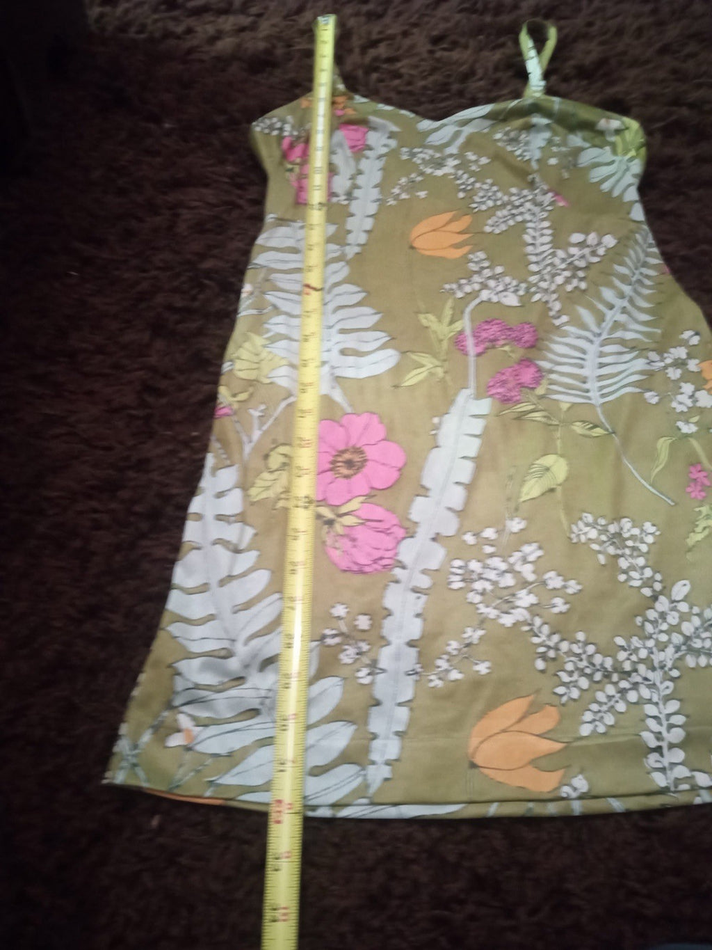Vanity Fair  Avocado Green Floral 60s dress, See Photos For Measurements
