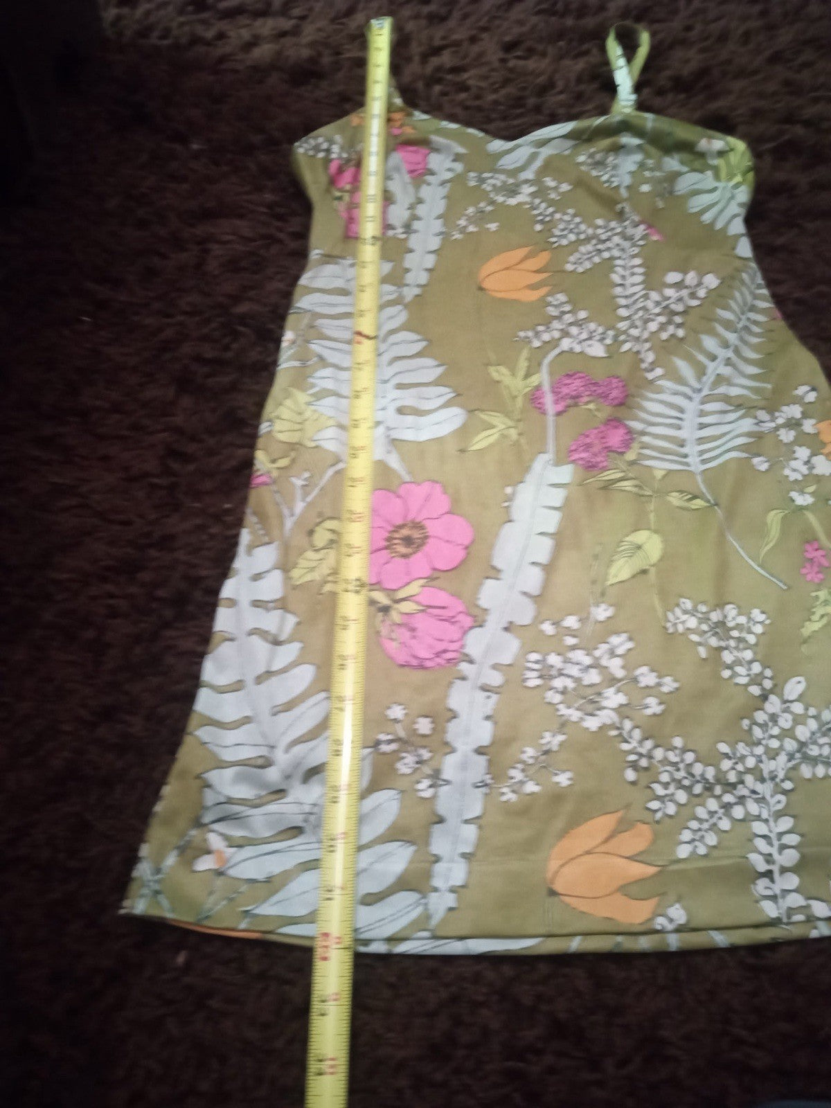 Vanity Fair  Avocado Green Floral 60s dress, See Photos For Measurements