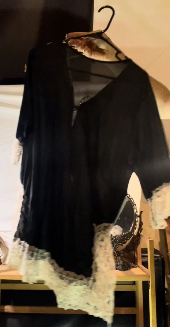 Vintage 70's Erica Loren New York Black Sheer Tunic Top White Lace Made in USA