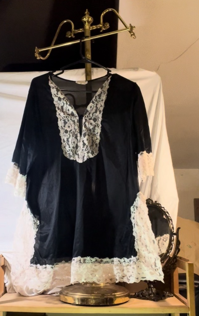 Vintage 70's Erica Loren New York Black Sheer Tunic Top White Lace Made in USA