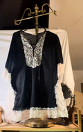 Vintage 70's Erica Loren New York Black Sheer Tunic Top White Lace Made in USA