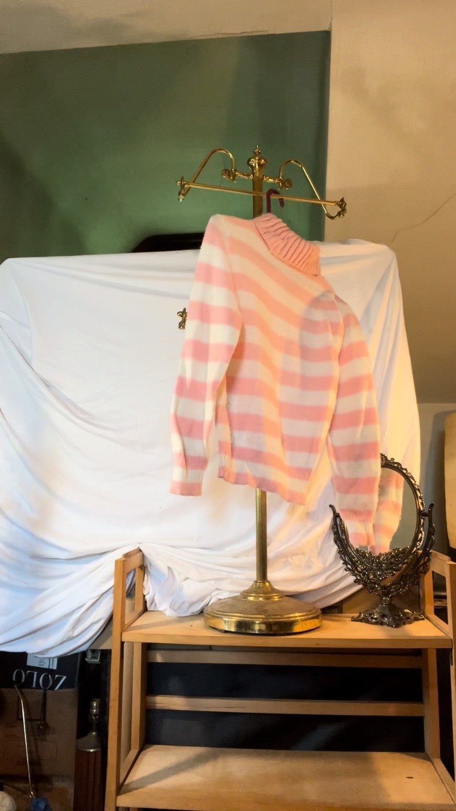 Vintage 70s Pink White Striped Turtleneck Sweater Unbranded Acrylic Women’s S/M