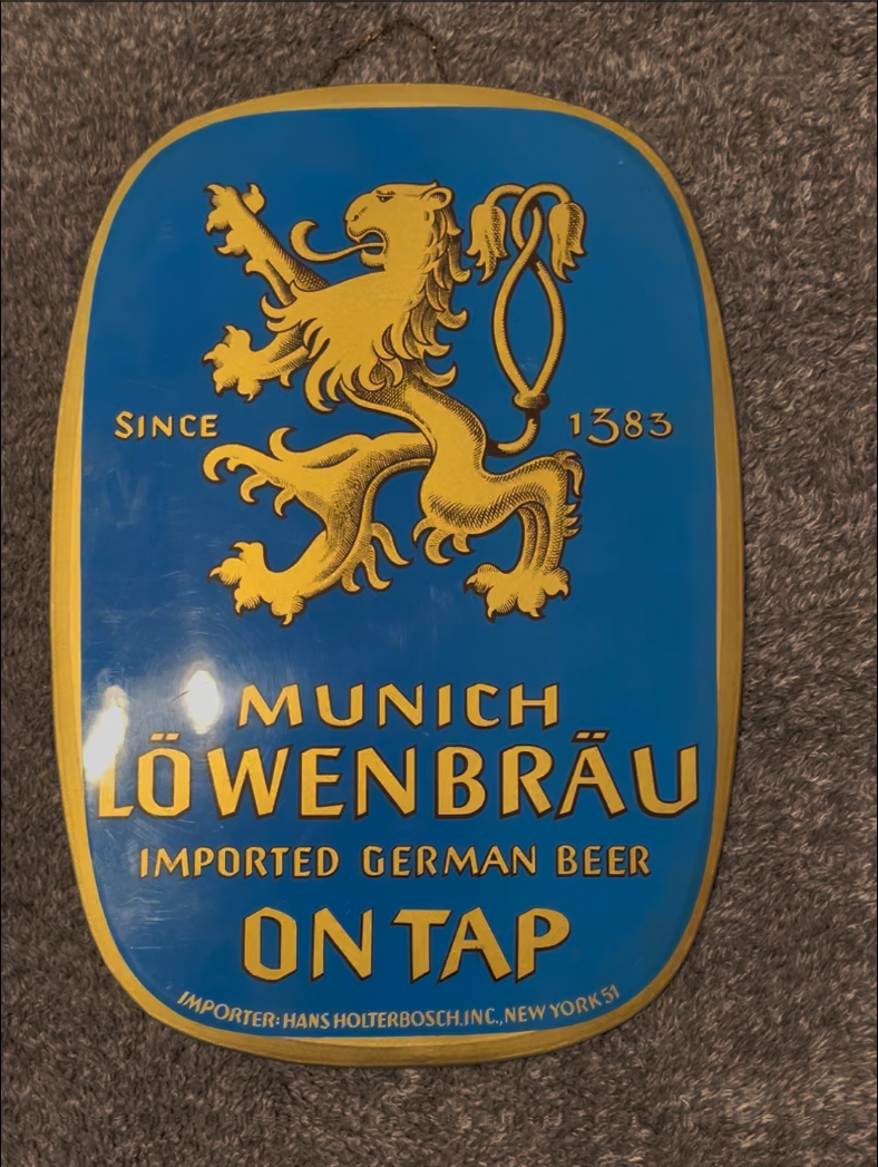 Rare "On Tap" Early Vintage Munich Lowenbrau Imported German Beer  Sign 13 1/2