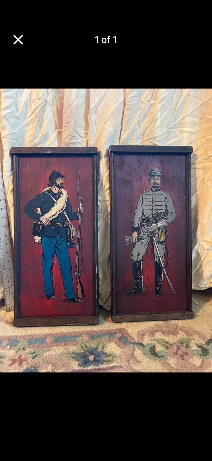 Vintage  Soldiers of the Civil War Paintings on Wood 9" X 19"