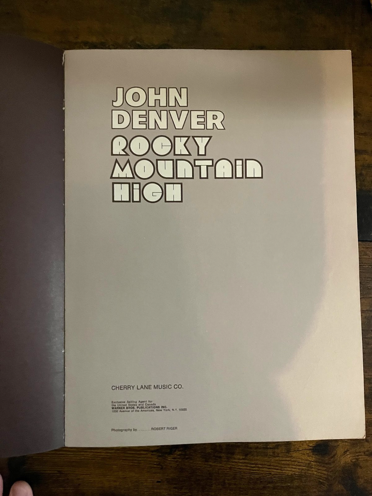 Rocky Mountain High Songbook By John Denver 1972