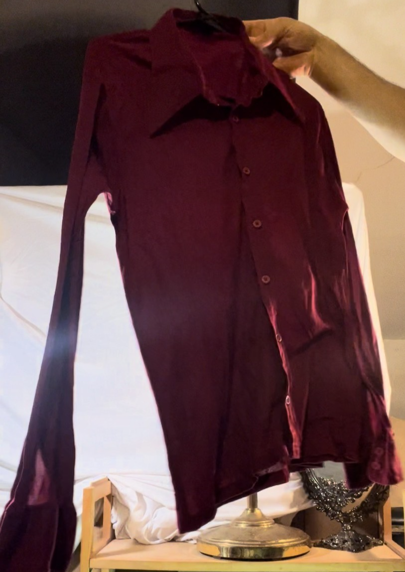 Vintage 70s 1UP by Golden Vee Slim Trim Mens Button Up Shirt Burgundy Disco L