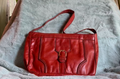 Vintage Red Genuine Leather Structured Shoulder Bag w Buckle Detail