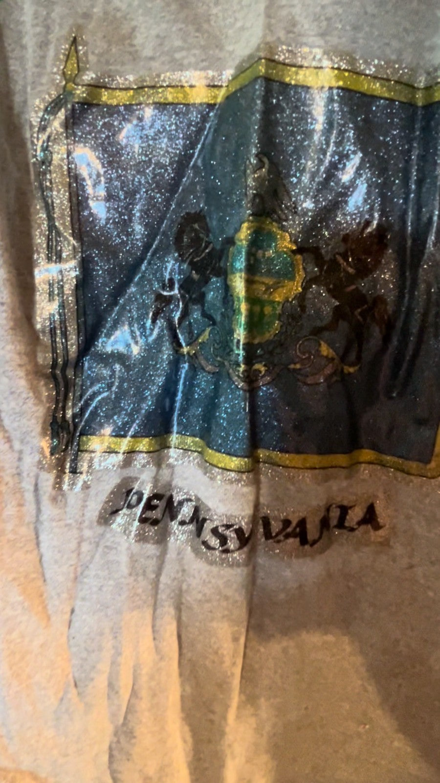 Vintage York Pennsylvania Raglan Tee 70s 80s Glitter Flag Graphic USA Made Large