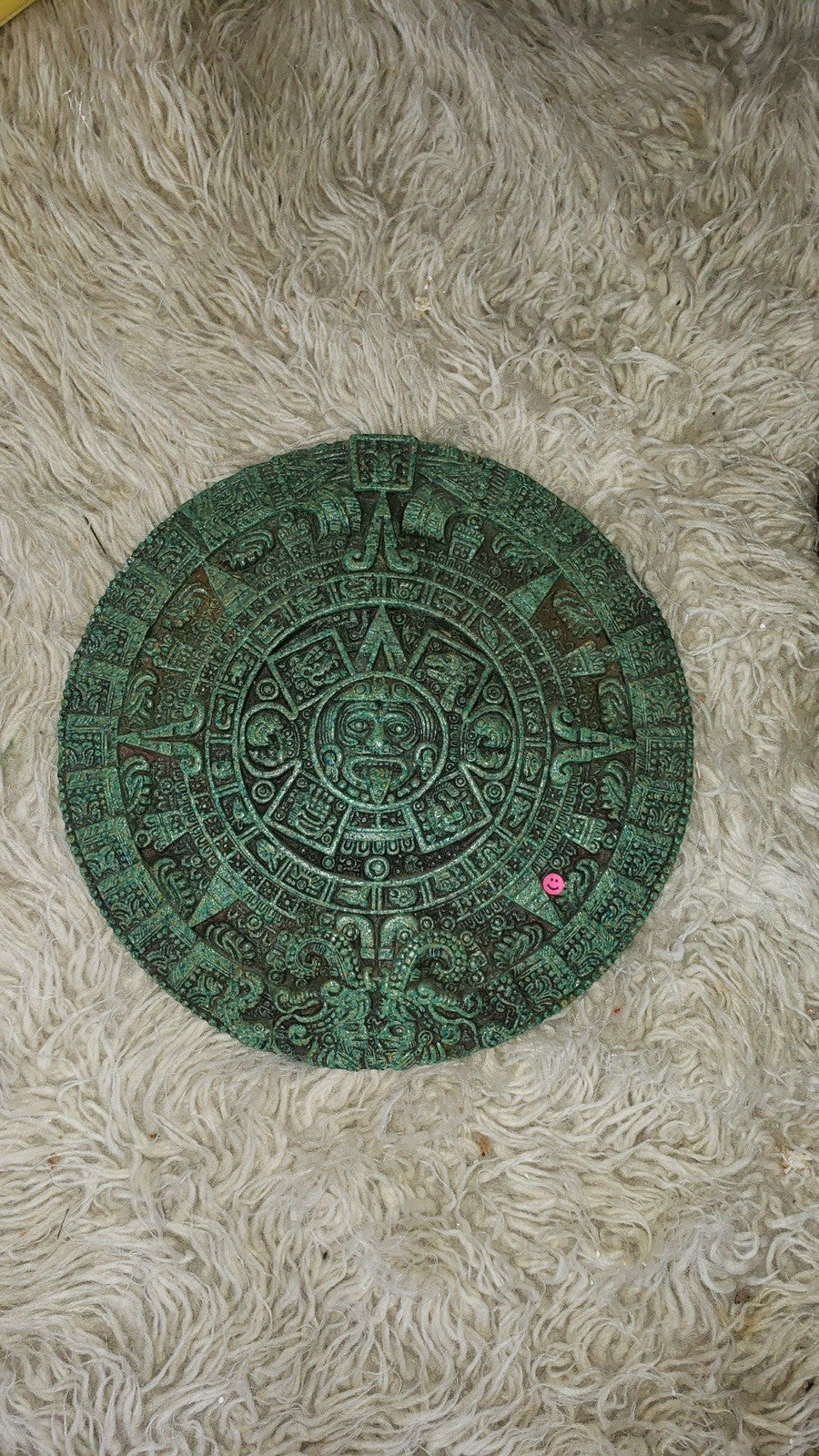 Aztec Mayan MCM 60s Wall Plaque Round Crushed Malachite  beautiful color