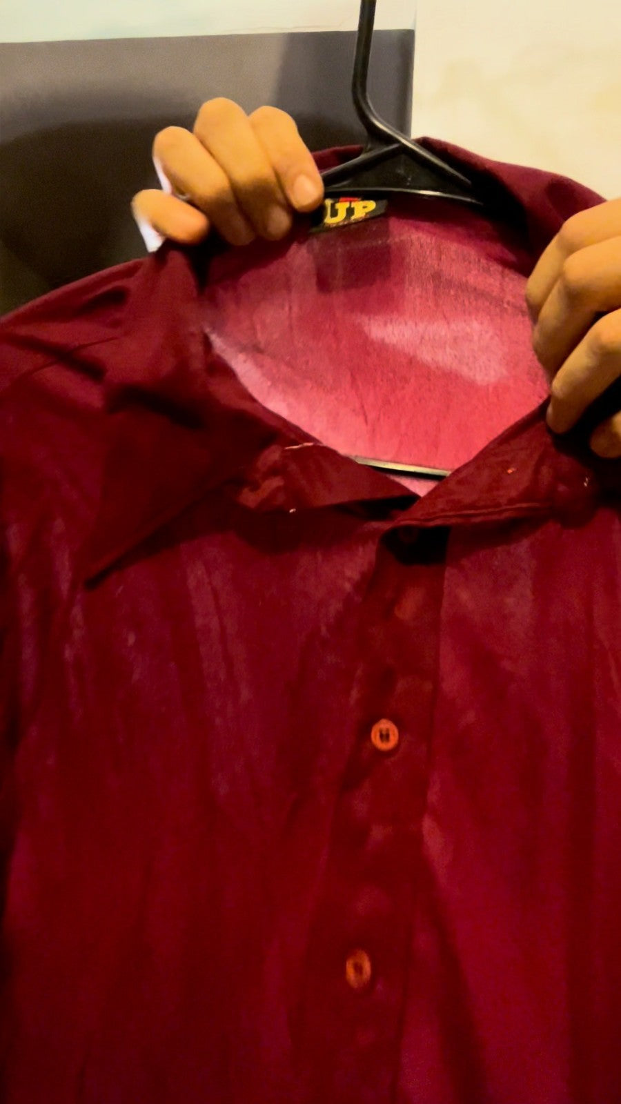 Vintage 70s 1UP by Golden Vee Slim Trim Mens Button Up Shirt Burgundy Disco L