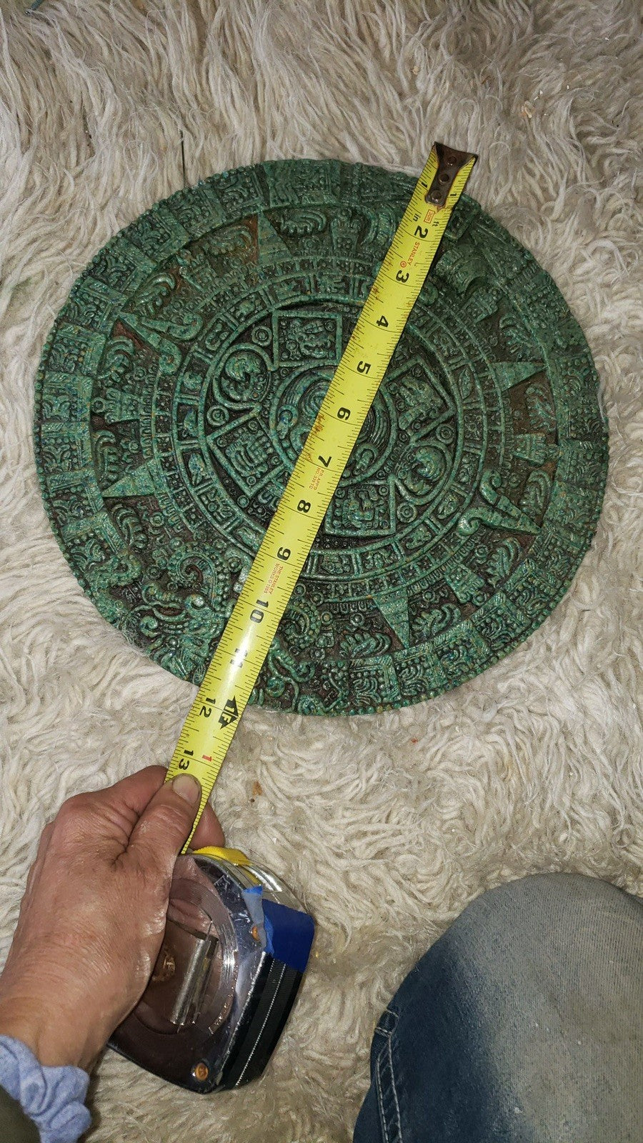 Aztec Mayan MCM 60s Wall Plaque Round Crushed Malachite  beautiful color