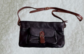 Vintage 90s Black Genuine Leather Crossbody Bag w Brown Trim – Buckle Front Pock