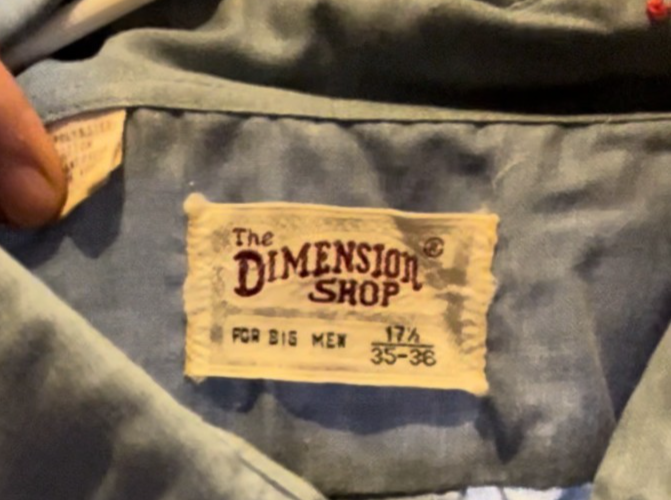 Vintage 1970s Dimension Shop Big Men Shirt Blue Long Sleeve 17.5 35/36 XL Tall