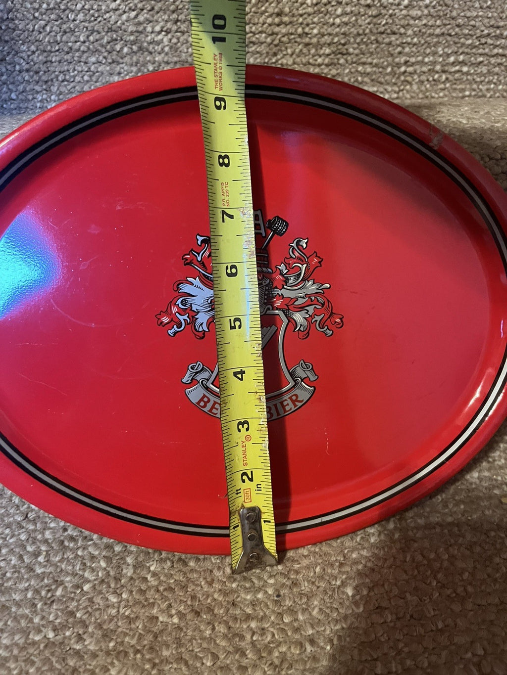 Vintage Rare Beck's Bier Oval Coat of Arms Tray 1960s Germany Gr8 Cond Metal Red