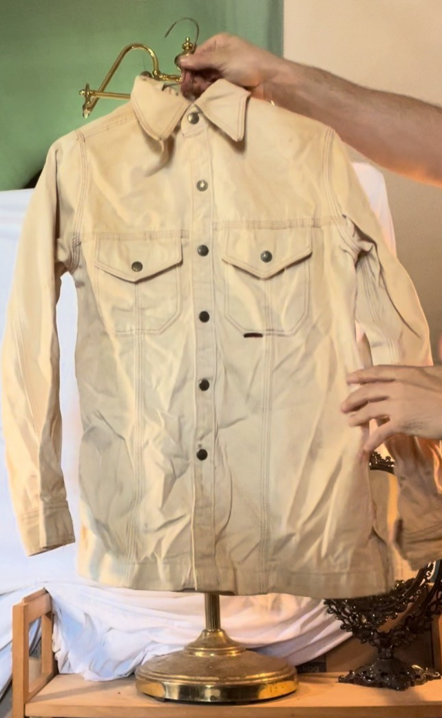 Vintage 1970s Red Snap Western Canvas Shirt Jacket – Cream – Heavy Cotton – Made