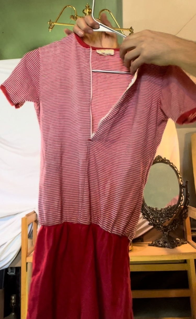 Vintage 80s 90s Red White Striped Romper Gym Outfit Playsuit Women’s M