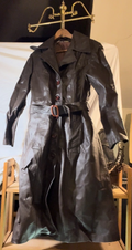 Vintage 70s Leather Trench Coat Belted Brown British Crown Colony Hong Kong M/L