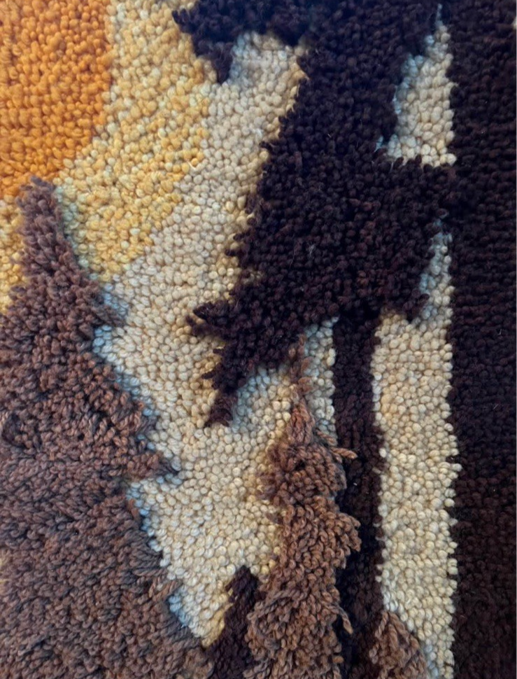 Vtg Latch Hook Rug Wall Hanging Moon and  Trees MCM Decor MOD Large 36x24 Inches