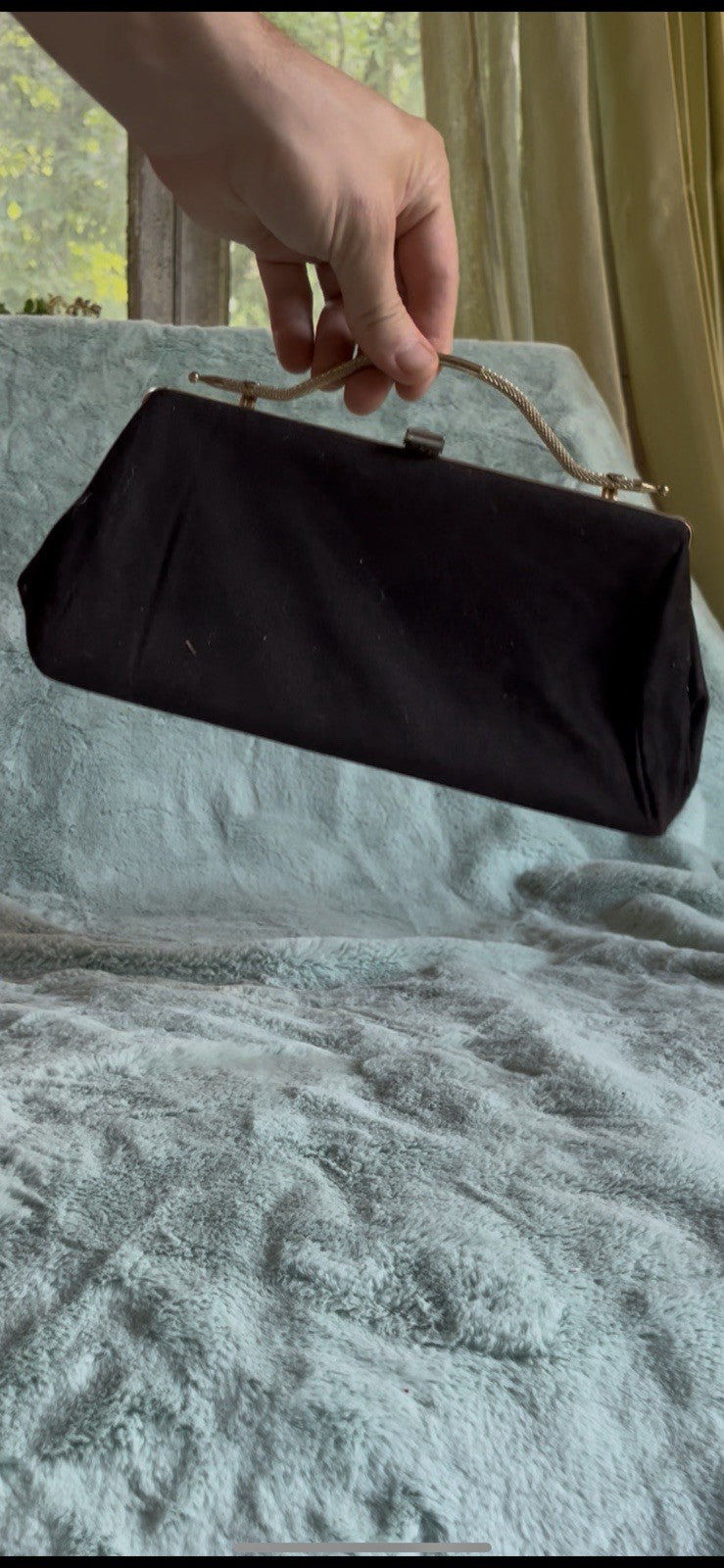 vintage Andé black satin clutch with a silver-tone Snake chain Design strap