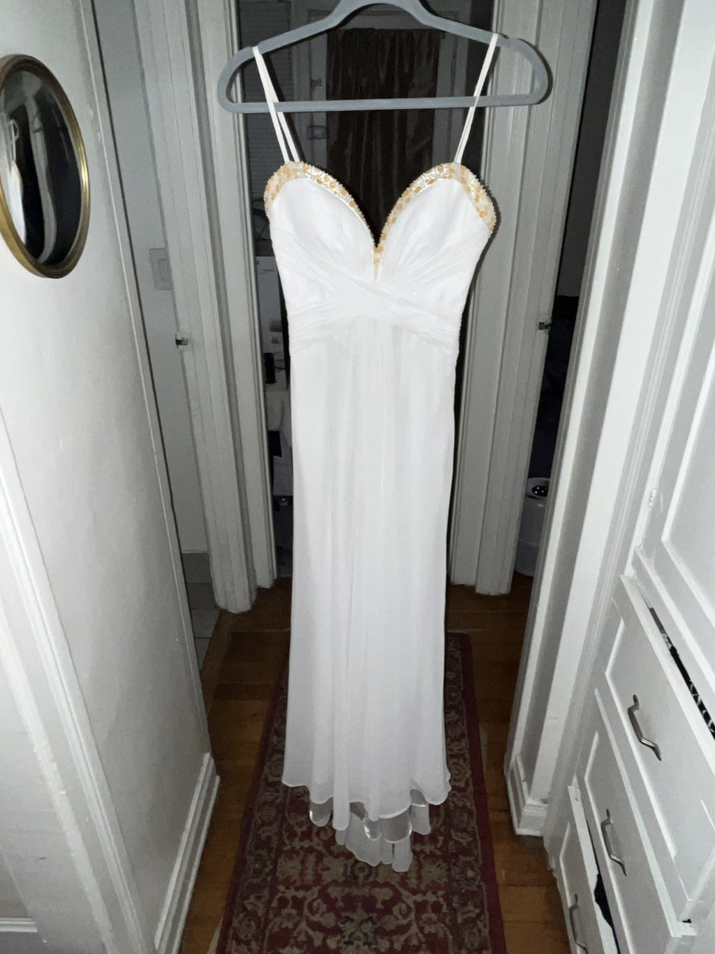 La Femme Dress White Strapless Beaded Sweatheart Neckline Size 0
