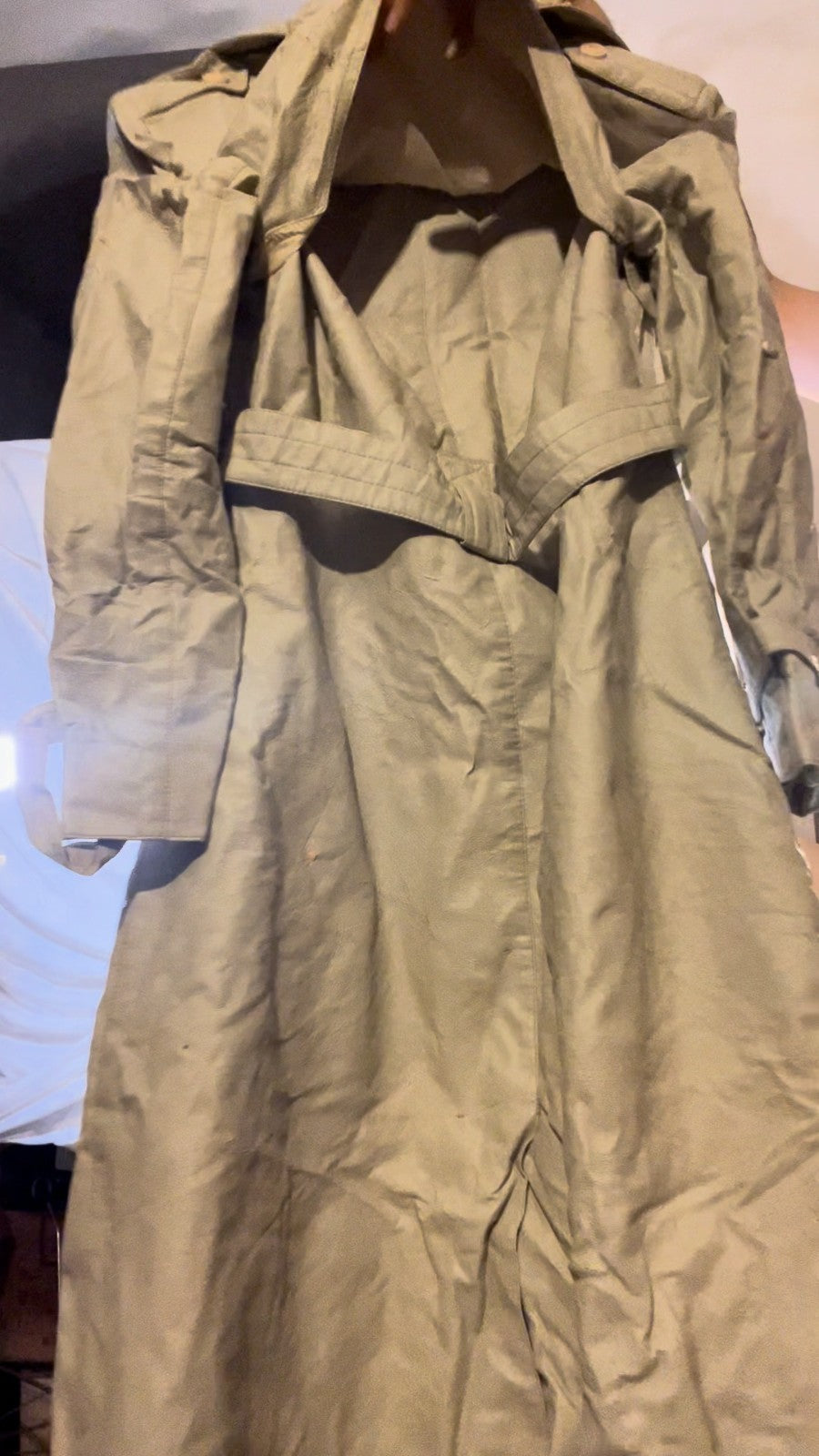 Vintage 90s PR World Fashions Tan Trench Coat Belted Double Breasted M/L