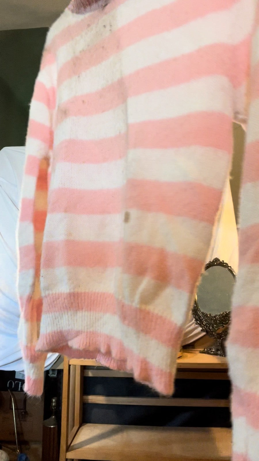 Vintage 70s Pink White Striped Turtleneck Sweater Unbranded Acrylic Women’s S/M