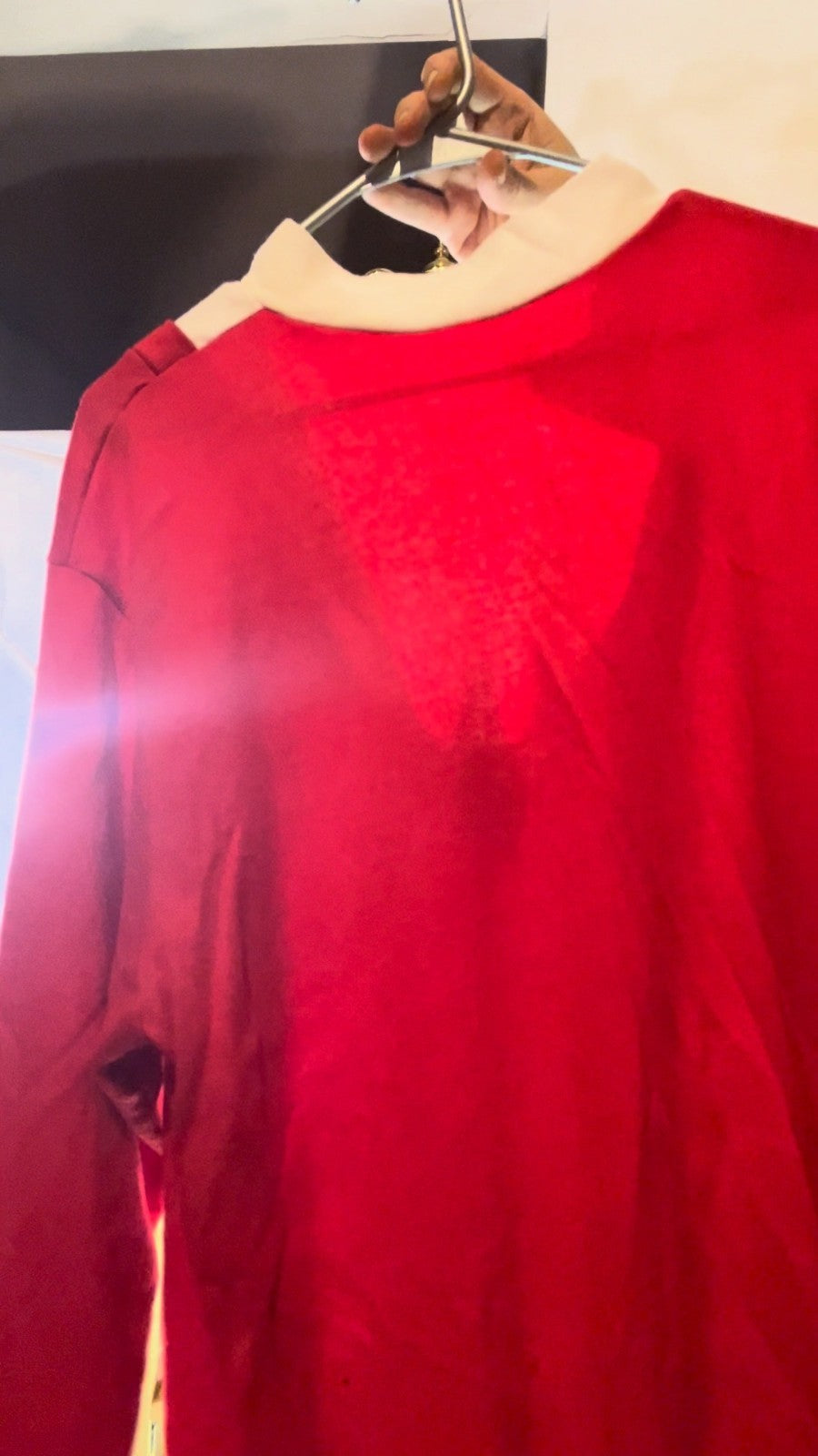 Vintage Red Velour Colorblock Sweatshirt Pullover White Neck Zip 80s