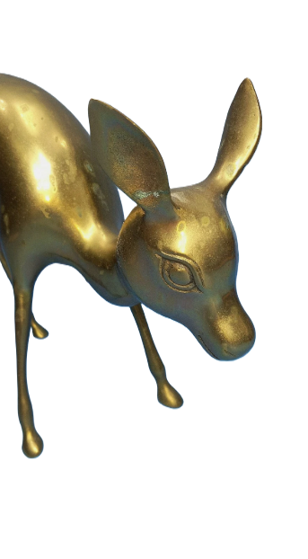 Vintage 12" Brass Metal Statue Sculpture FAWN Deer BAMBI Art Decor Mid Century