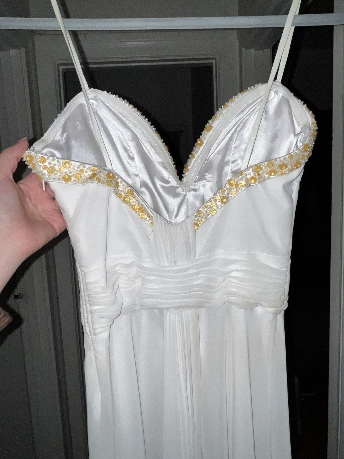 La Femme Dress White Strapless Beaded Sweatheart Neckline Size 0