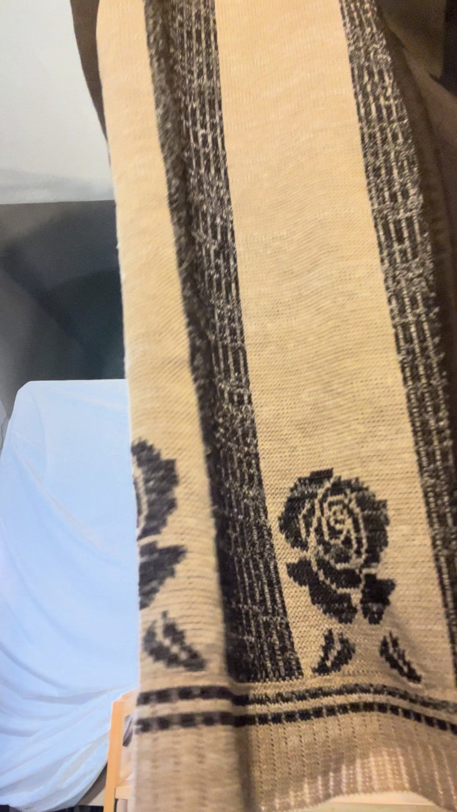 Vintage 90s Woven Folk Vest Brown Beige Rose Pattern Tie Front Boho Festival